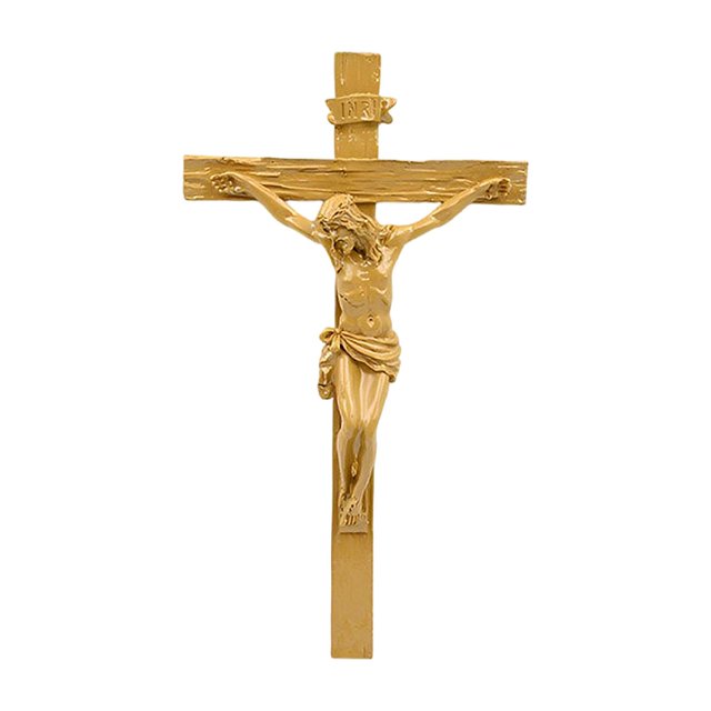 Crucifijo de pared, Jesús, coleccionable, cruces católicas colgantes de resina para oficina y Marrón