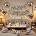 thumbnail image 5 of Happy Birthday Balloons Banner, Lefiocky 16" Mylar Foil Letters Birthday Party Decorations, Silver, 5 of 6