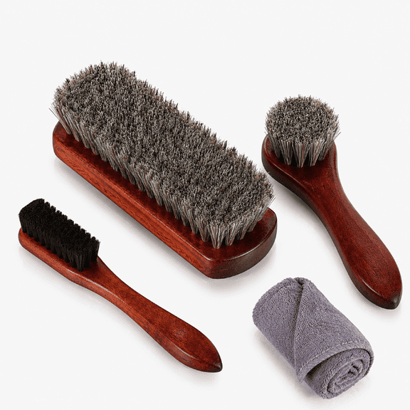 4Pcs Horsehair Shoe Shine Brush Kit Polish Dauber Applicators Leather Shoes Boots Cleaning Brushes Suede Cleaner