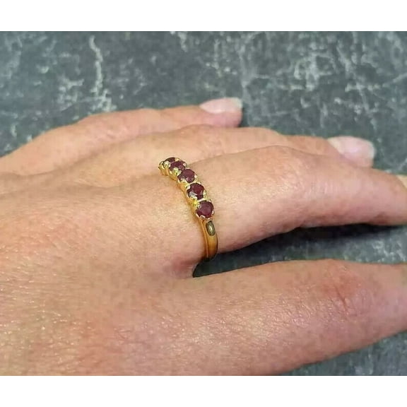 2 Ct Round Cut Red Ruby Vintage Eternity Women's Band Ring 14K Yellow Gold Plated