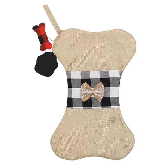MOQIN Dog Christmas Stockings, Dog Bone Shaped Jute Burlap Pet Stocking with Red Black Plaid ,Bone Shaped Puppy Christmas Stocking Gifts with Name Tags,Large Pet Stockings for Dogs Cats Pets