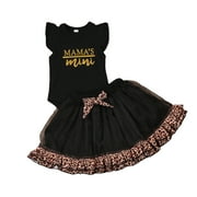 Baby Girl 1st Birthday Outfit Short Sleeve Ruffle Romper + Leopard Tutu Skirt + Headband Summer Clothes