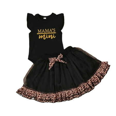 Baby Girl 1st Birthday Outfit Short Sleeve Ruffle Romper + Leopard Tutu Skirt + Headband Summer Clothes