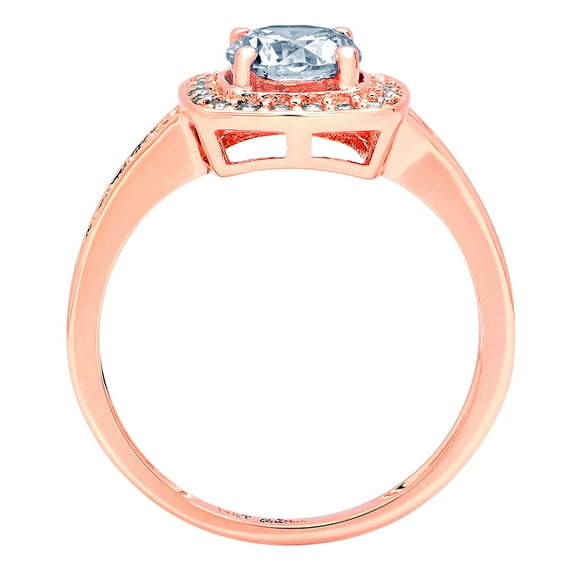 1.335 ct Round Cut Natural Swiss Blue Topaz Solitaire with Accents Engagement Ring for Women in 18K Rose Gold