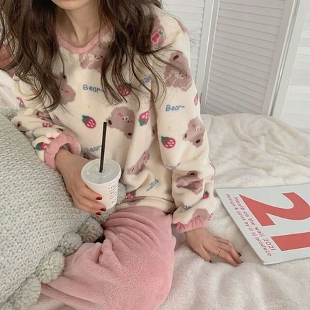 

CoCopeaunt Cartoon Sleepwear Thin Flannel Pajamas Set Pajamas Autumn Winter Warm Flannel Women Pyjamas Sets Thick Coral Velvet Long Sleeve