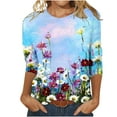 thumbnail image 3 of Womens 3/4 Length Sleeve Floral Blouse,2024 3/4 Sleeve Shirts for Women Summer Elbow Sleeve Tops Casual Flower Print Loose T Shirt Tunic Blouses, 3 of 5