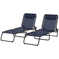 thumbnail image 1 of Set of 2 Folding Lounge Chairs, 4-Position Adjustable Reclining Chaise Lounger with Headrest, Breathable Mesh & Steel Frame, for Beach, Camping, Poolside, Dark Blue, 74.4"L, 1 of 7