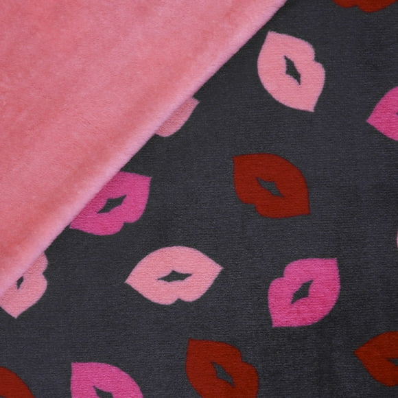 Mook Fabrics Fleece Flannel 2 Sided K30003 Lips, Charcoal Cut by The Yard