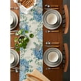 thumbnail image 2 of Table Runner Dresser Scarves 72 Inch Long, Blue Hydrangea and Eucalyptus Leaves Linen Dining Table Runners Farm Retro Burlap Linen Tabletop Scarf for Wedding Holiday Party Kitchen, 2 of 7