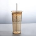 thumbnail image 4 of HLONK Glass Cups with Drinking Tube and Lids 1Pc 20oz Glass Cups Drinking Jar Clear Iced Coffee Cups Vintage Ripple Glassware for Water Coffee Tea Ideal for home  picnic  travel  outdoor, 4 of 9