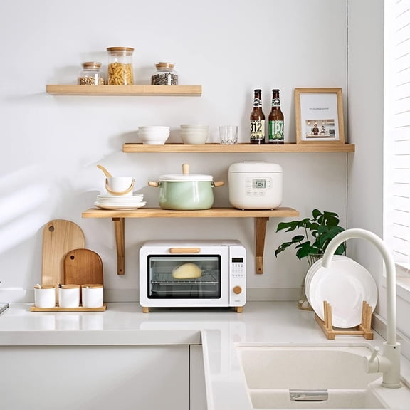 Oak Floating Shelves Natural Wood Wall Mounted Display Picture Ledge Shelf for Home Office Living Room Bedroom Storage Shelf 6X36 inch