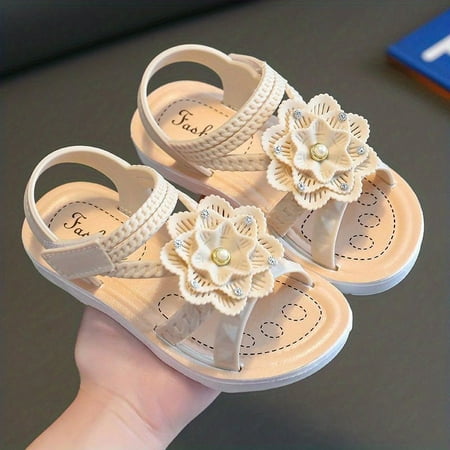 

Toddler Baby Girls Cute Flower Non Slip Sandals Girls Kids Outdoor Soft Sole Open-toe Sandals With Hook And Loop Fastener For Summer