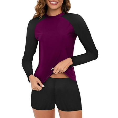 Clearance Rciityk Women s Long Sleeve Swimming Top and Drawstring Boyshorts Swimsuit Two Piece Diving Bathing Suit for Surfing Swimming Snorkeling - Summer Savings Clearance