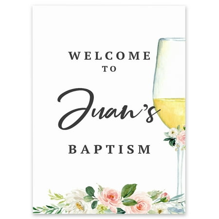 Darling Souvenir MADE WITH LOVE PersonalizedWelcomeSignFor Baptism,Wine Glass With FlowersParty Supplies Great For Your Celebrations- 18x 12