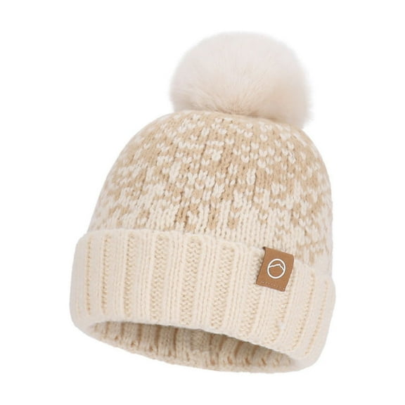 UTSJKR Women Classic Fair Isle Pattern Pom Pom Knit Beanie, Thick Fleece Lined Super Warm, Cold Resistant Fashion Daily Outdoor Ladies Hat Beige