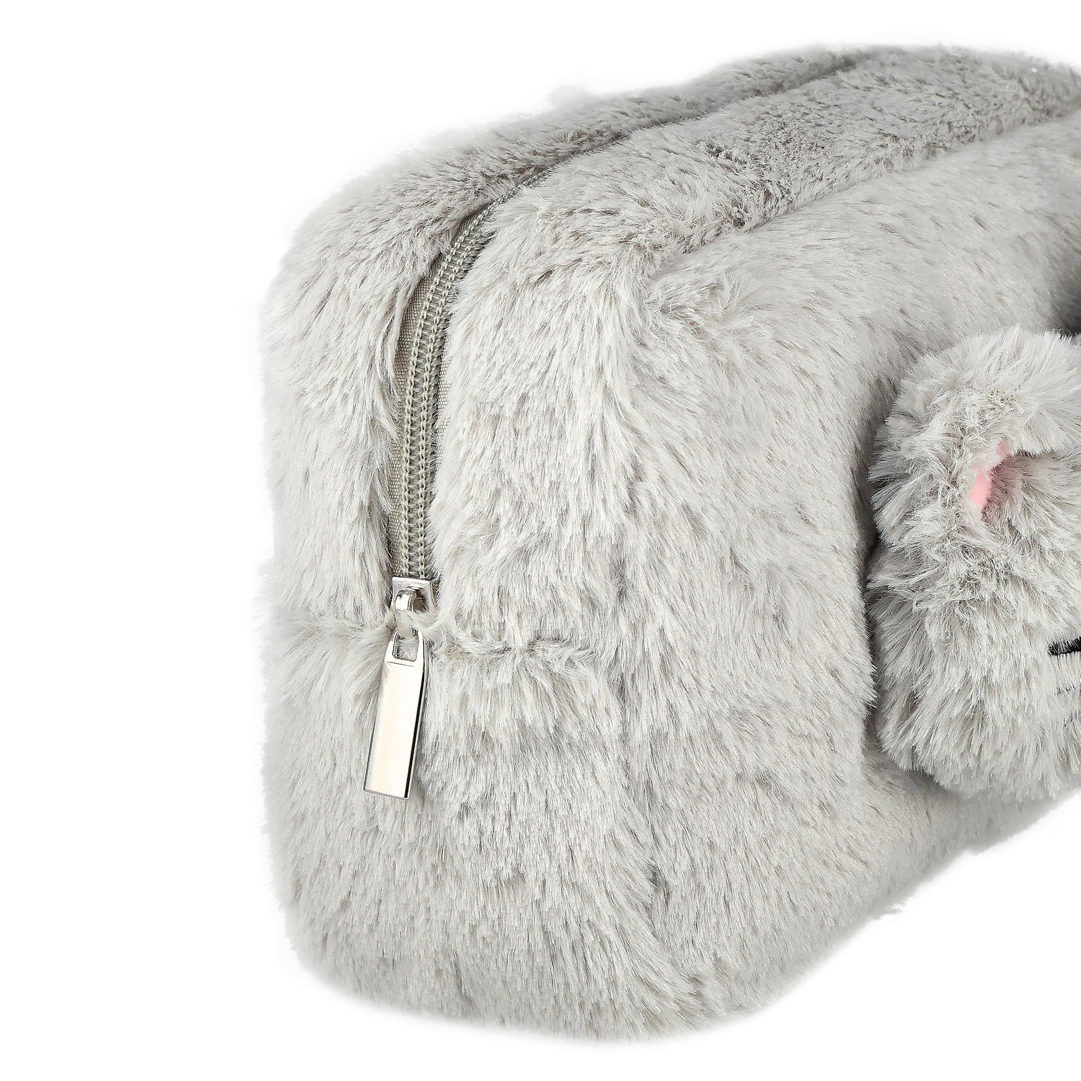 Pen + Gear Faux Fur Cat Pencil Pouch, Grey, Educational Level: Perfect for Students of All Ages--Elementary, Middle School, High School, College, and Adult Professionals
