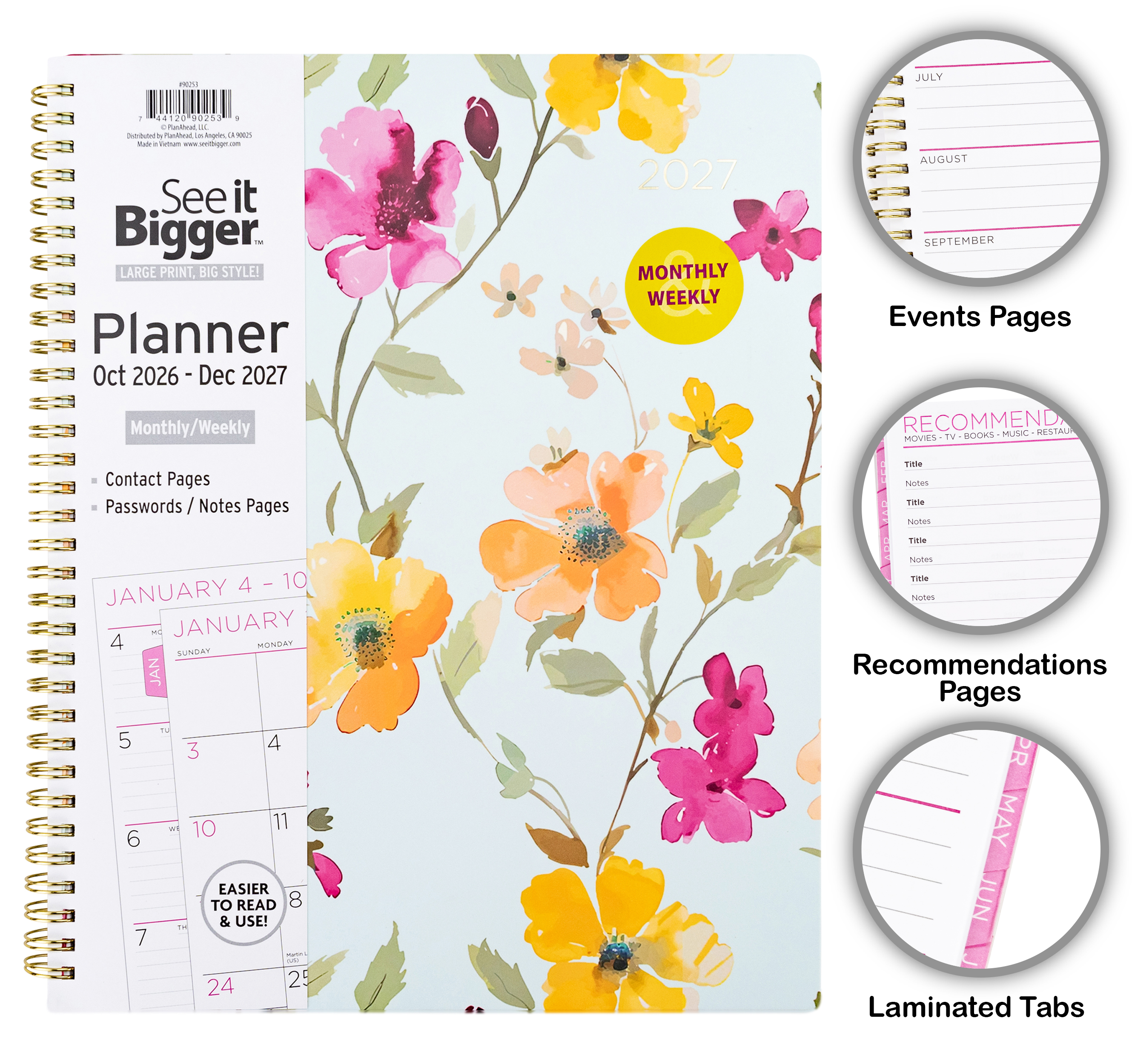 See It Bigger 15-Month Planner, Blue Floral, Oct 2026–Dec 2027 photo 4