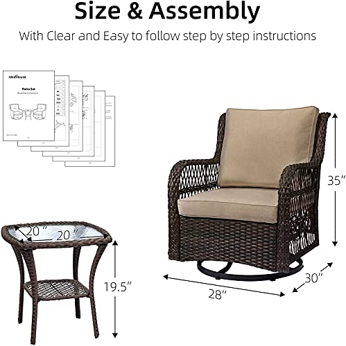 Outdoor Wicker Swivel Rocker Patio Set, 360 Degree Swivel Rocking Chairs Elegant Wicker Patio Bistro Set with Premium Cushions and Armored Glass Top Side Table for Backyard - image 2 of 7