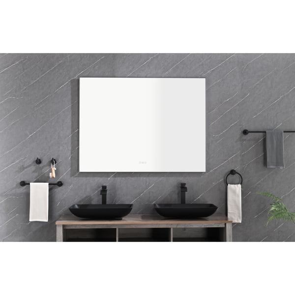 48x36 Inch LED Backlit Bathroom Mirror with Metal Frame, Wall Mounted Vanity Mirror with Smart Touch Button, Anti-Fog, Memory Function, 3 Colors, Stepless Dimmable Makeup Mirror