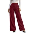 thumbnail image 4 of Women's Corduroy High Waist Wide Leg Dress Pants Pleated Front Loose Suit Trousers Business Casual Pants with Pockets Fashion Bottoms Wine, 4 of 9