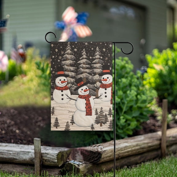 Trees Christmas Snowman Garden Flag Double Sided Outdoor Banners for Courtyard Outdoor Lawn Farmhouse Holiday Decorations