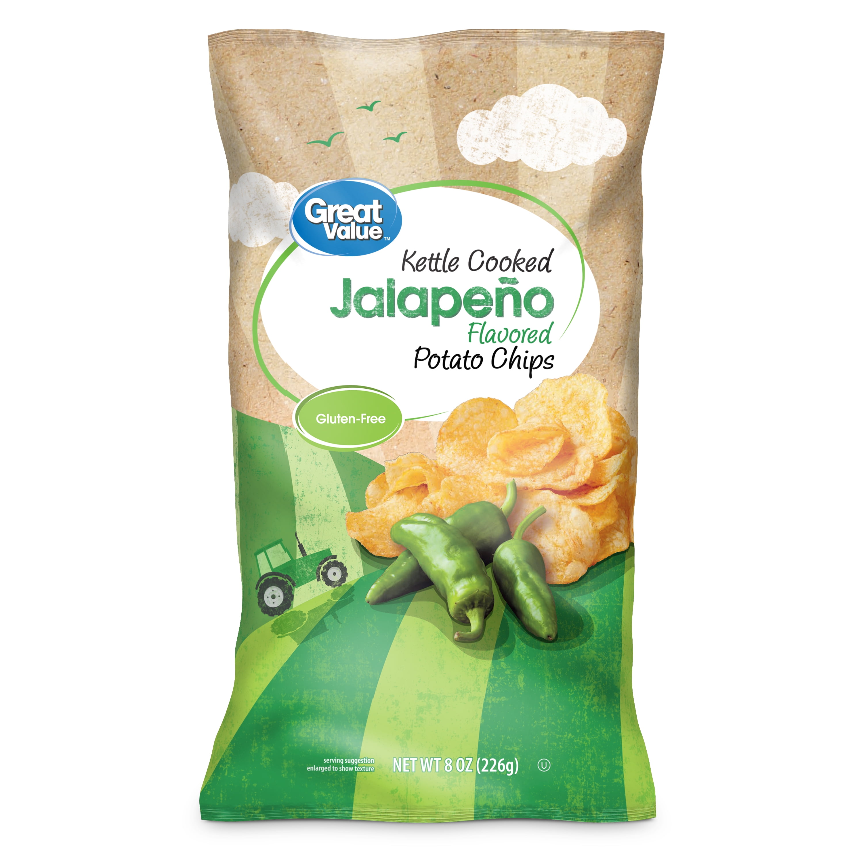 Great Value Kettle Cooked Jalapeno Flavored Potato Chips, 8 oz
