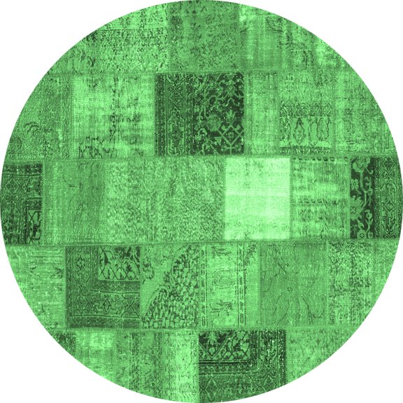 Ahgly Company Indoor Round Patchwork Emerald Green Transitional Area Rugs, 3' Round
