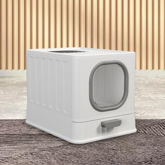 Portable Cat Toilet Full Closed with Washroom Splashing Large Space with Lid Easy Clean Drawer Type Potty Gray
