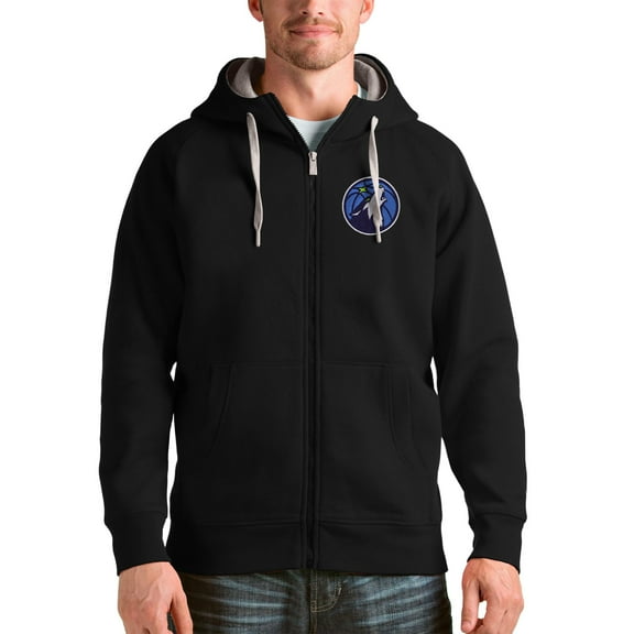 Men's Antigua Black Minnesota Timberwolves Logo Victory Full-Zip Hoodie