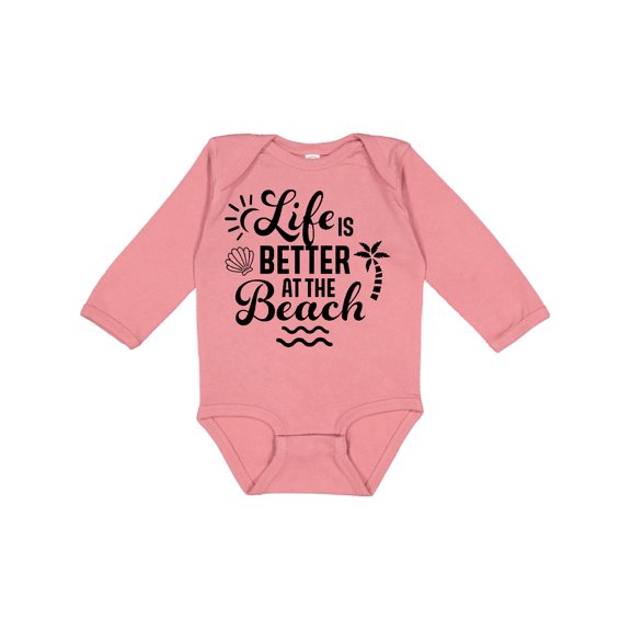 Inktastic Life is Better at The Beach with Sunshine Seashell and Palm Trees Boys or Girls Long Sleeve Baby Bodysuit