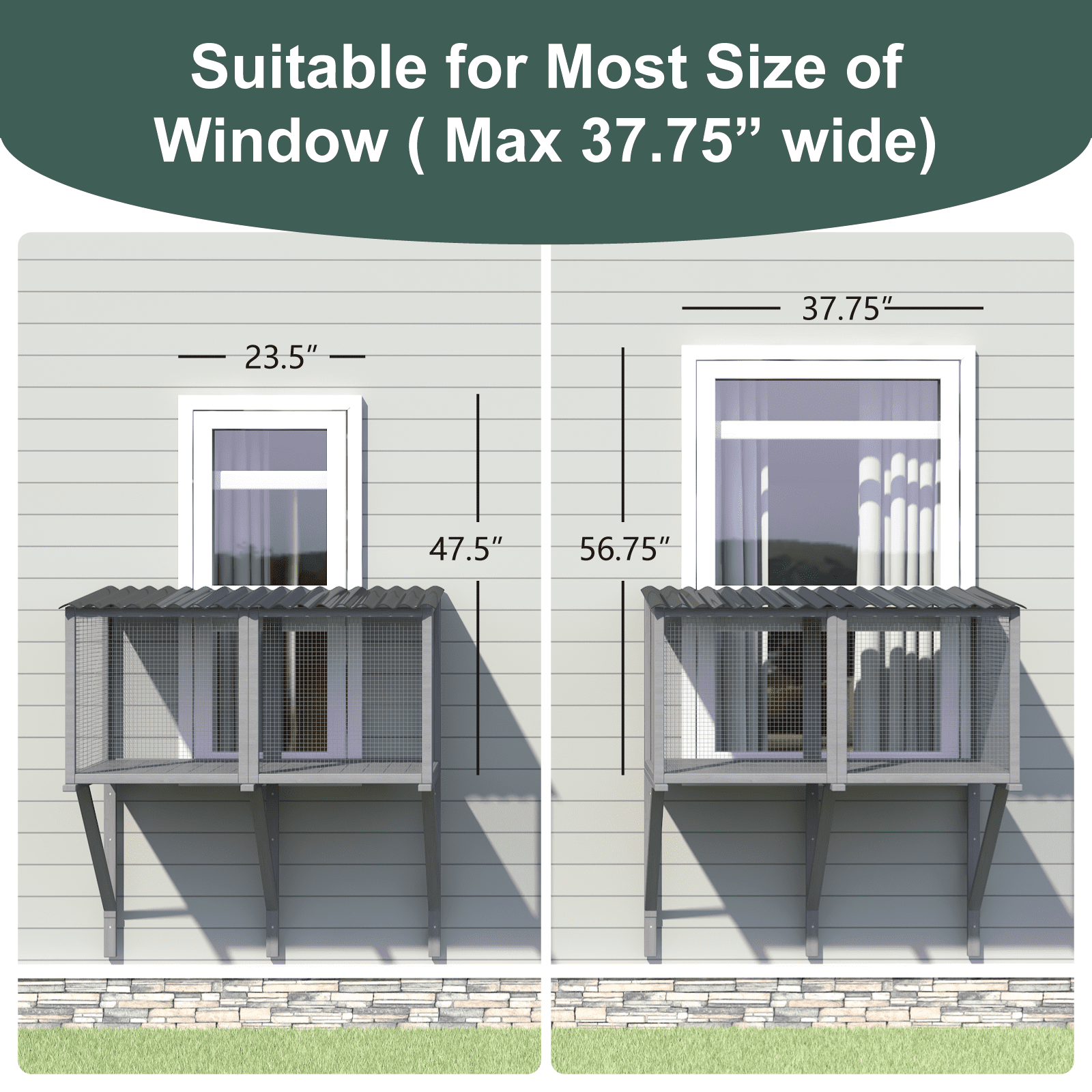 TIMHAKA Cat Catio Wall Mounted Wooden Window Perch for Large Indoor Pets, Grey