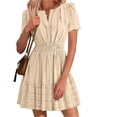 thumbnail image 7 of cocolona Womens Short Sleeve V-Neck Elastic Waist Dresses Summer Casual Solid Color Pleated Mini Dress Vacation Beach Sun Dress, 7 of 7