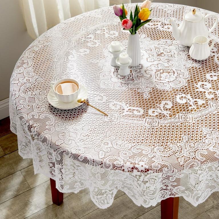 White Lace Tablecloth for Rectangular Tables, Vintage Style