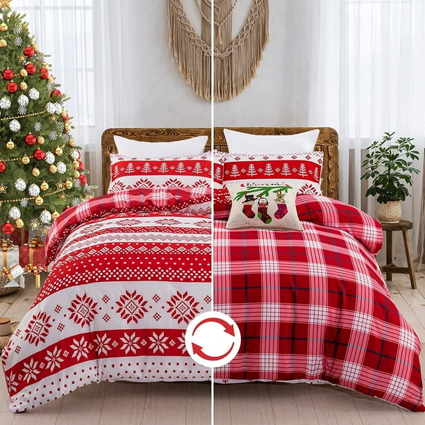 Christmas Duvet Cover Set Queen Xmas Trees Snowflake Comforter