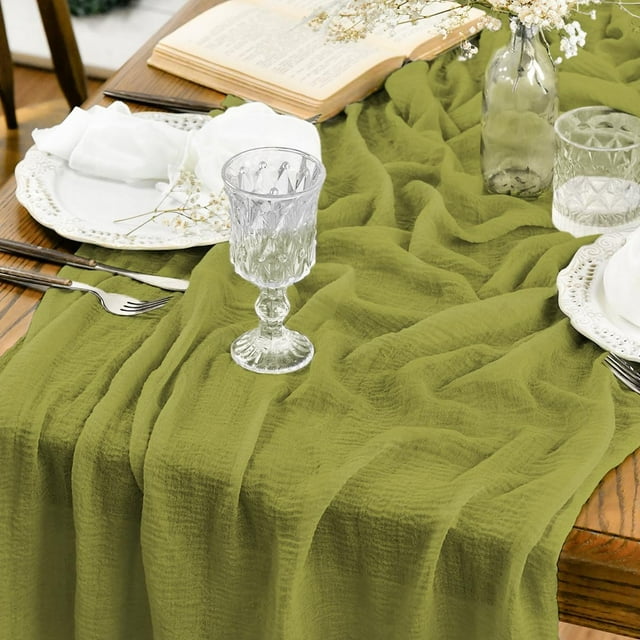 Cheesecloth Gauze Forest Green Wedding Table Runner, 300 cm Seasonal Fabric Kitchen Dining Holiday Table Decor for Home Party Indoor