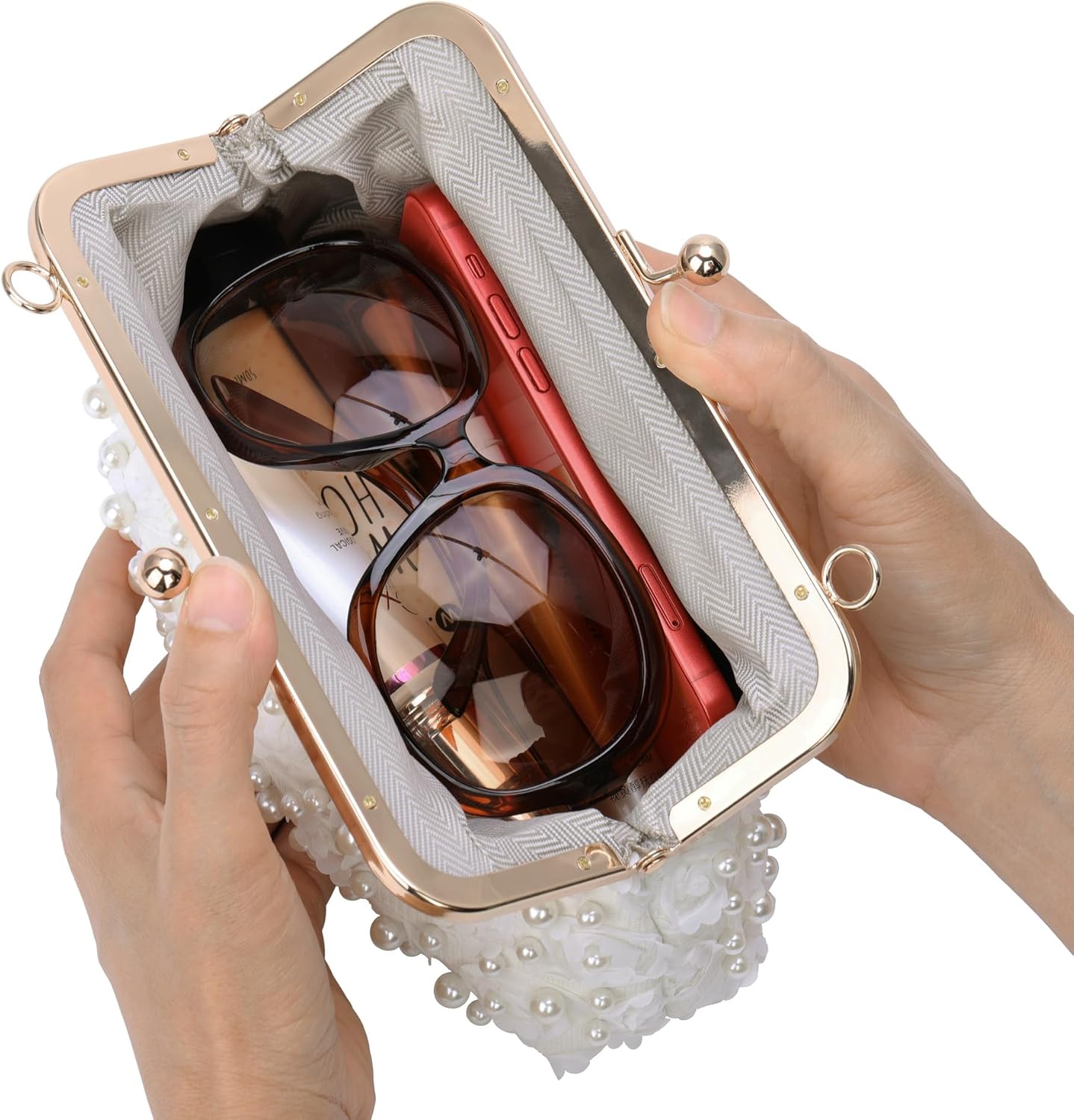 YooGuoGuo Pearl Clutch Purses for Women Evening Handbag Wedding Bridal Crossbody Bag for Party