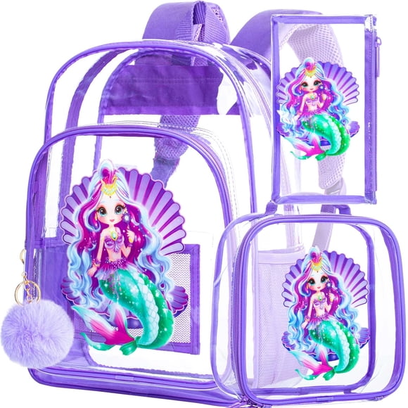 Mochila transparente infantil AGSDON juego sirena morado 32x41x17 cm