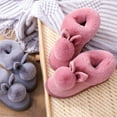 thumbnail image 5 of harmtty 1 Pair Winter Cotton Slippers Flat Fluffy Cartoon Rabbit Ear Soft Plush Thickened Warm Heat Retention Thick Sole Solid Color Home Indoor Cotton Shoes foot warmers for feet Black, 5 of 7