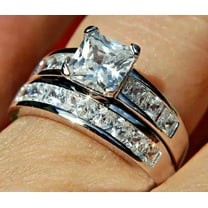2.95Ct Princess Lab-Created Diamond 14K White Gold Over Wedding Ring Bridal Set