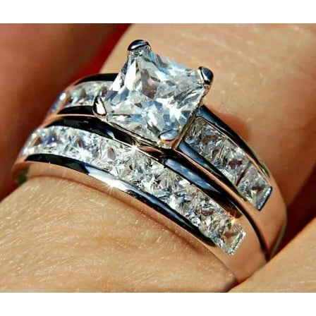2.95Ct Princess Lab-Created Diamond 14K White Gold Over Wedding Ring Bridal Set