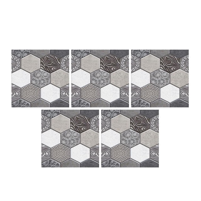 Azulejo Etiqueta De La Pared 3D Hexagonal Impermeable Etiqueta De La Pared Autoadhesivo Etiqueta Protectora De La Pared Para La Cocina Baño Sala De Estar Decoración 5Pcs Moyic HA013187-00