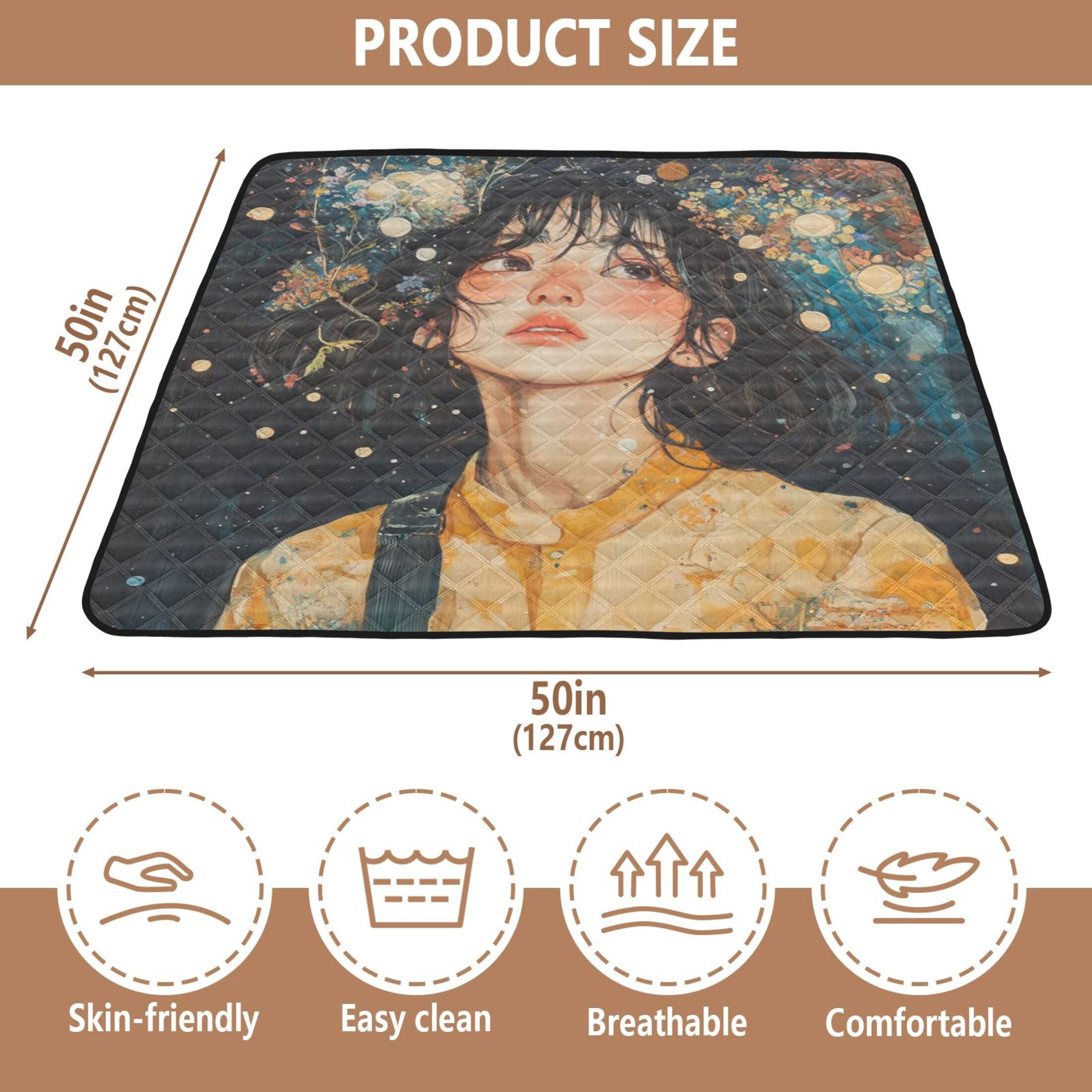 WOBOGO Black Hair Lass Baby Playmats Extra Large Waterproof Rollable Activity Pads for Toddlers 50×50inch