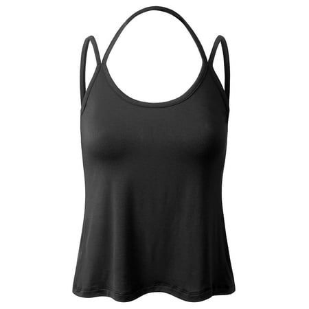 Cami Plus Womens Clothes - Doublju Womens Round Neck Halter Strap Backless Cami Tank Top With Plus Size BLACK S