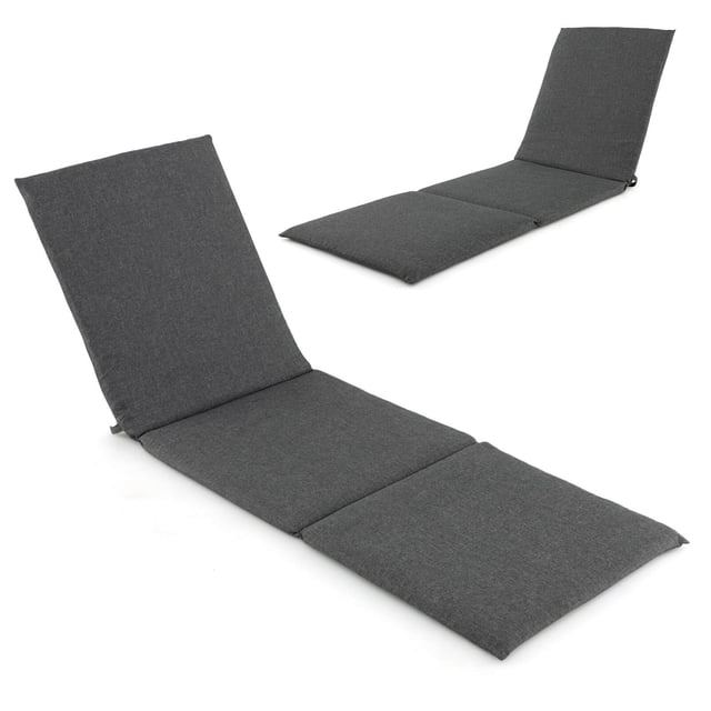 Costway 2 PCS Outdoor Chaise Lounge Cushion with Hook & Loop Fastener Fixing Straps Patio Gray