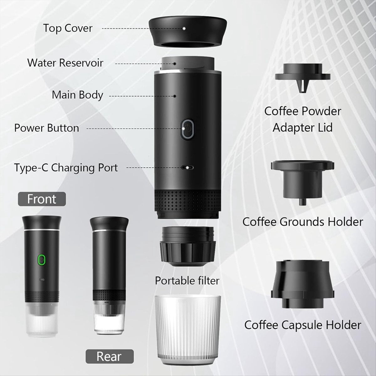 Wireless Electric Portable Espresso Coffee Machine Camping Coffee Maker Capsule Powder Travel Coffee Maker White,1 * portable coffee maker 1 * usb cable 1 * spoon,White