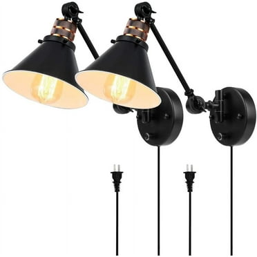 Partphoner Swing Arm Plug in Wall Sconces Set of 2, Metal Black Vintage Industrial Wall Mounted Lighting for Bedside Bedroom Indoor Doorway