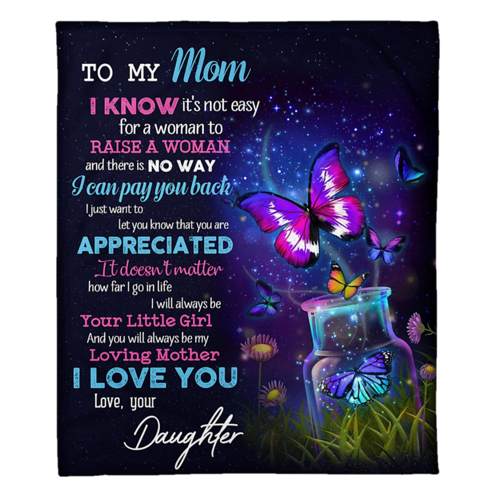 To my mom-Gift for mother-Hippie Butterfly Fleece Blanket Mother's day gift. 