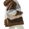 thumbnail image 4 of Women Fuzzy Fleece Hooded Coat Open Front Color Block Fluffy Hoodies Jacket Outwear with Pockets, 4 of 5