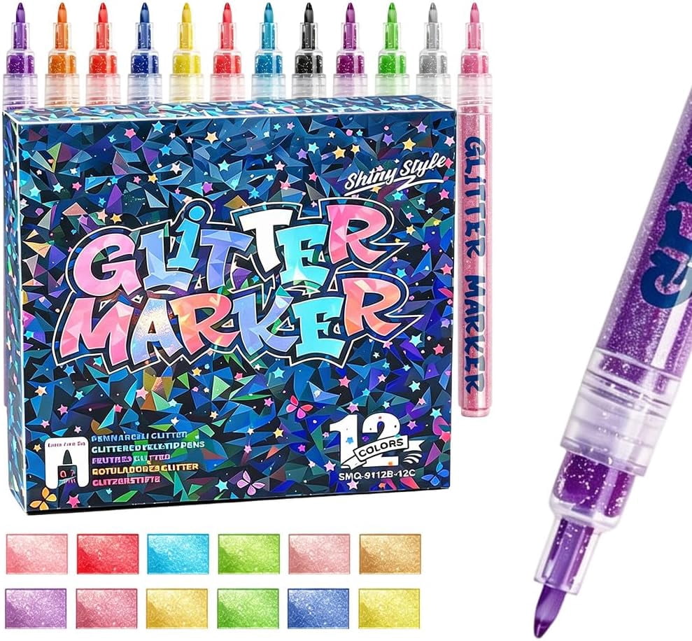Glitter Acrylic Marker Pens 0.7mm Fine Tip Sparkly Paint for DIY Craft (36 Colors)