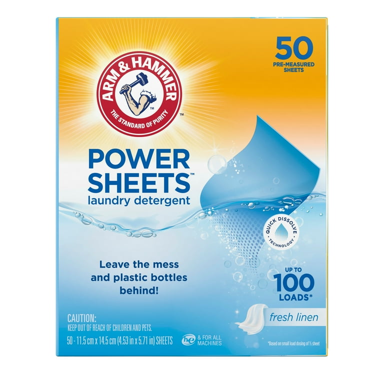 Arm & Hammer Power Sheets Laundry Detergent, Fresh Linen 50ct, up to 100  small loads